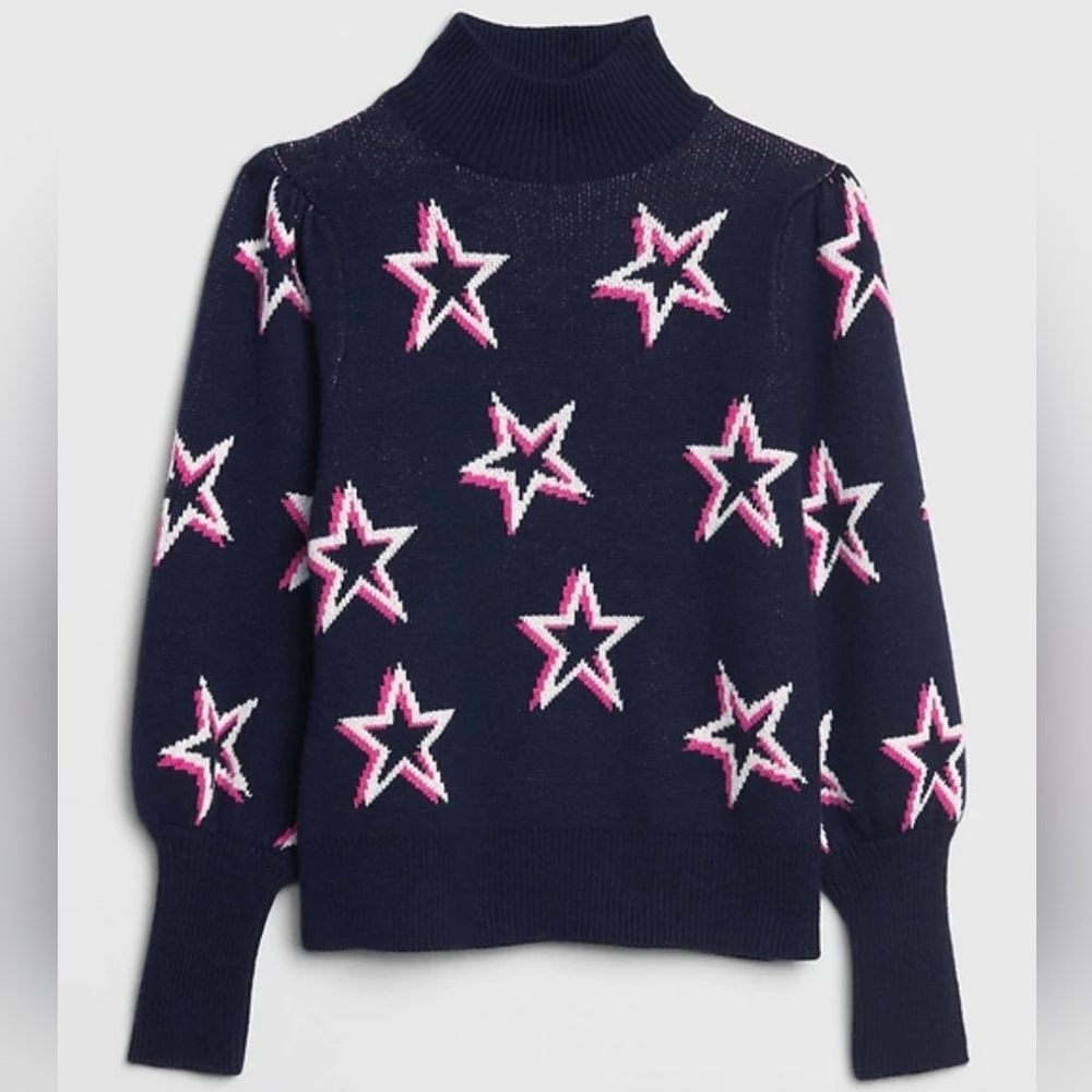 GAP Navy and Pink Star Turtleneck Sweater